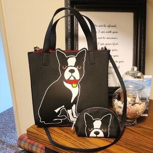 👉ADORABLE MARC TETRO     BOSTON TERRIER SET ~3/1 BAG ~COIN PURSE ~LEASH ~FRENCH